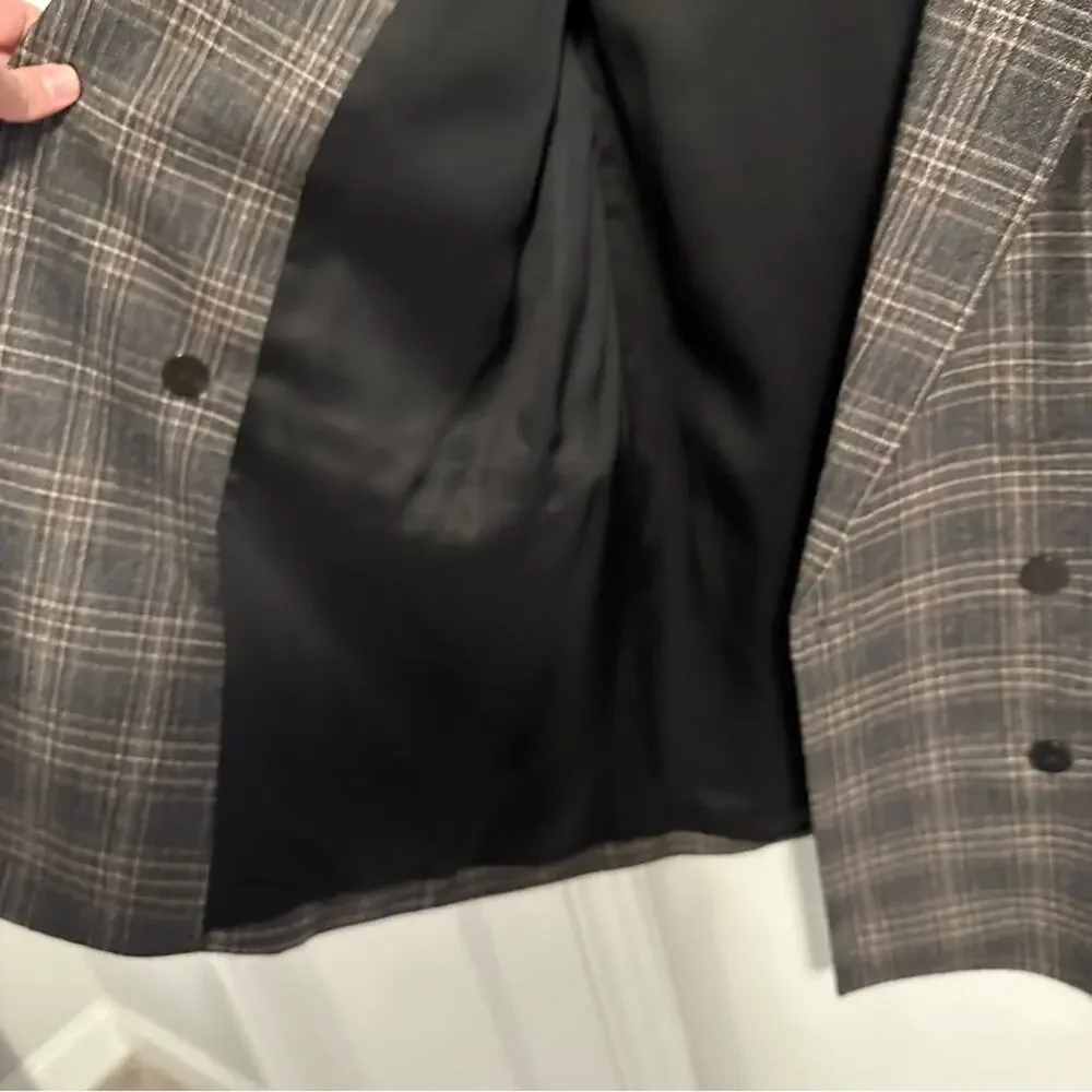 Theory Gray Plaid Wool Double Breasted Blazer Jacket 8